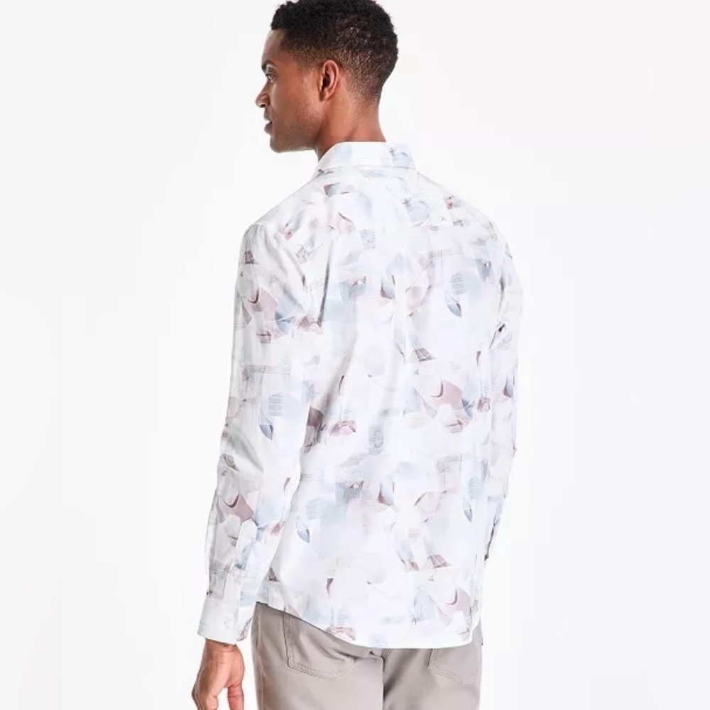 Men’s NWT ALFANI Regular-Fit Abstract Light Wave Print Button Down Shirt, Sz XL - Picture 3 of 8